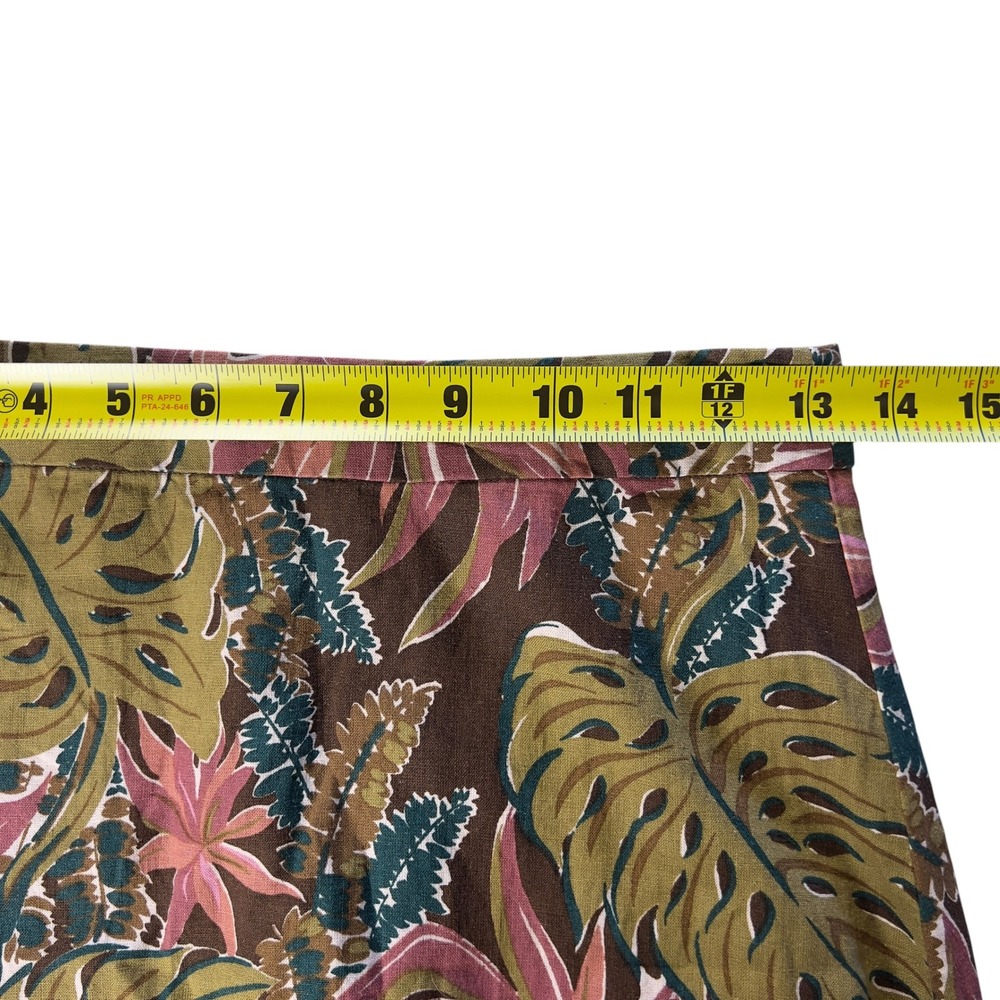 Madewell Boho Midi Skirt Tropical Leaf Print Linen Blend Brown Green Size 0 - Picture 5 of 7